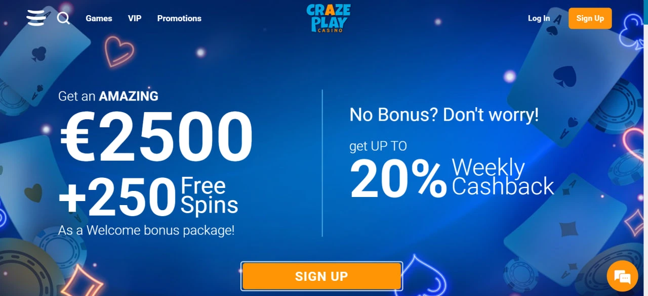 CrazePlay Casino hoofdpagina