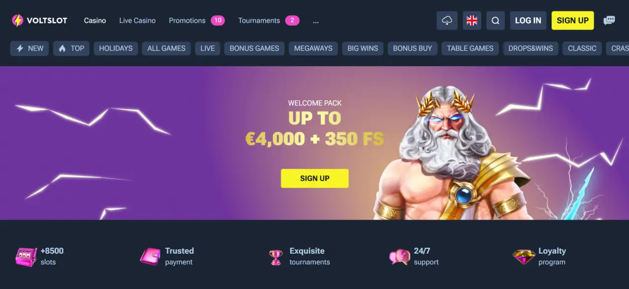 VoltSlot hoofdpagina