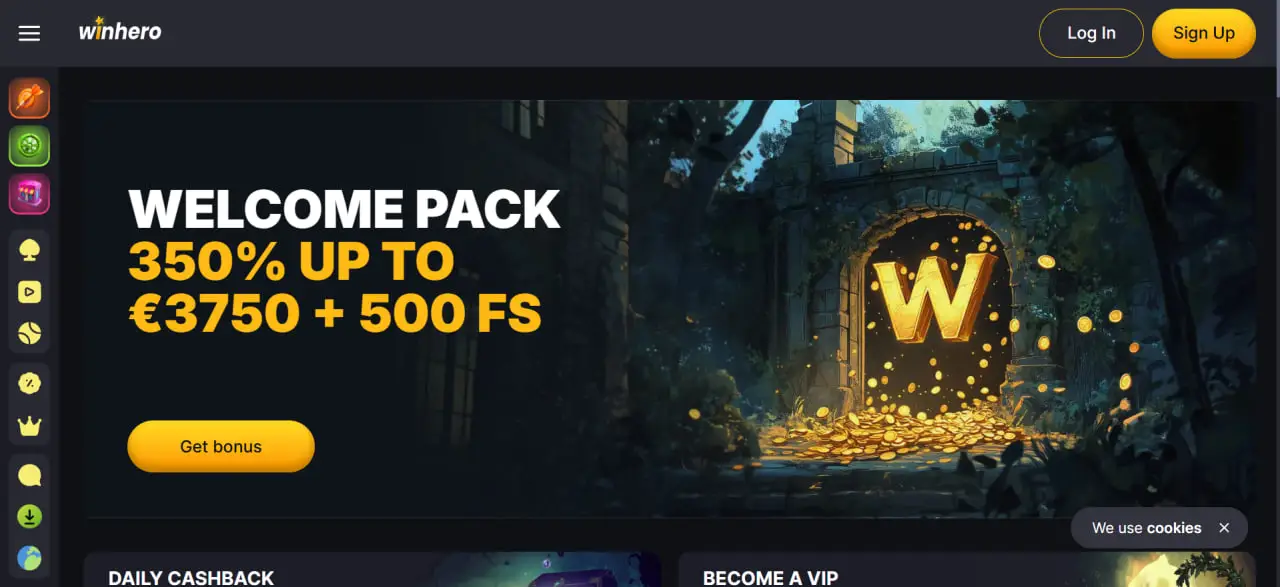 Winhero Casino hoofdpagina